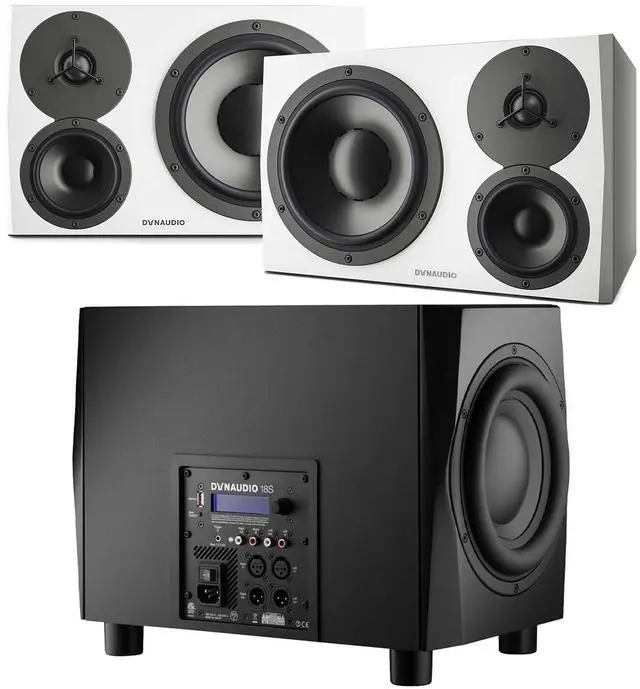 Main image of (2) Dynaudio LYD 48  3-Way Speakers (Left/Right  White), Dynaudio 18S (Black) Powered Studio Subwoofer Bundle