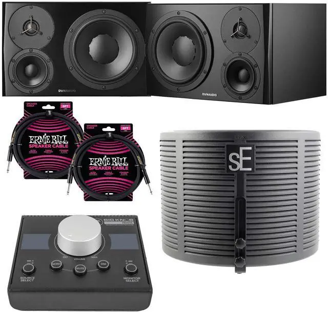 Main image of (2) Dynaudio LYD 48  3-Way Speakers (Left/Right  Black), Mackie Big Knob Passive, (2) ErnieBall cables, sE Electronics RF-X Bundle