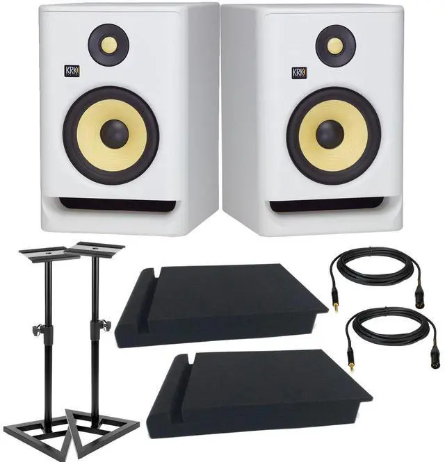 Main image of (2) KRK ROKIT 7 G4 7 Studio Monitor (White), (2) Mogami Cables XLR to 1/4, Foam Pads Bundle
