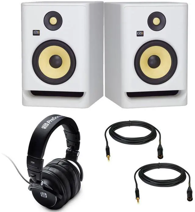 Main image of (2) KRK ROKIT 7 G4 7 Studio Monitor (White), Presonus HD9, (2) XLR to 1/4 Cables Bundle