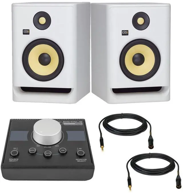 Main image of (2) KRK ROKIT 7 G4 7 Studio Monitor (White), Mackie Big Knob Passive, (2) XLR to 1/4 Cables Bundle
