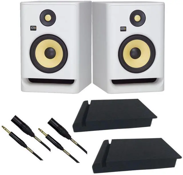 Main image of (2) KRK ROKIT 7 G4 7 Studio Monitor (White), (2) Mogami Cables XLR to 1/4, Foam Pads Bundle