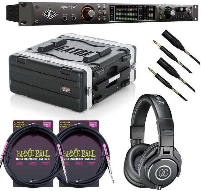 Main image of Universal Audio Apollo x8 Heritage Edition 18 x 24 Thunderbolt, Gator GR-4L Rack Case, (2) Mogami XLR to 1/4, (2) ErnieBall 1/4 Cables, AT ATH-M40X Bundle