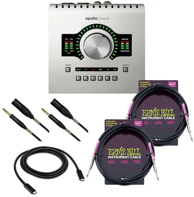 Main image of Universal Audio Apollo Twin USB Heritage Edition, Thunderbolt 3 Cable, (2) Mogami XLR to 1/4, (2) ErnieBall 1/4 Cables Bundle