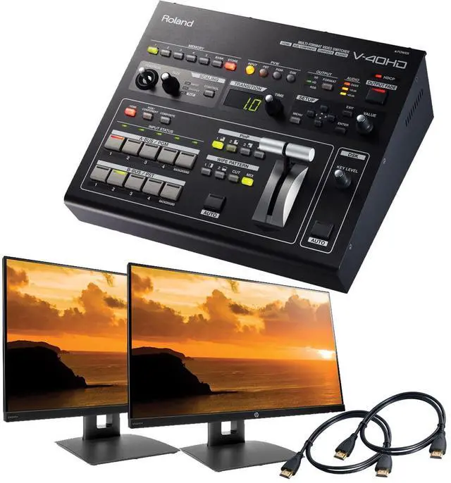 Main image of Roland V-40HD Multi-Format Video Switcher, (2) HP VH240a 23.8-Inch Full HD 1080p, (2) HDMI Cables Bundle