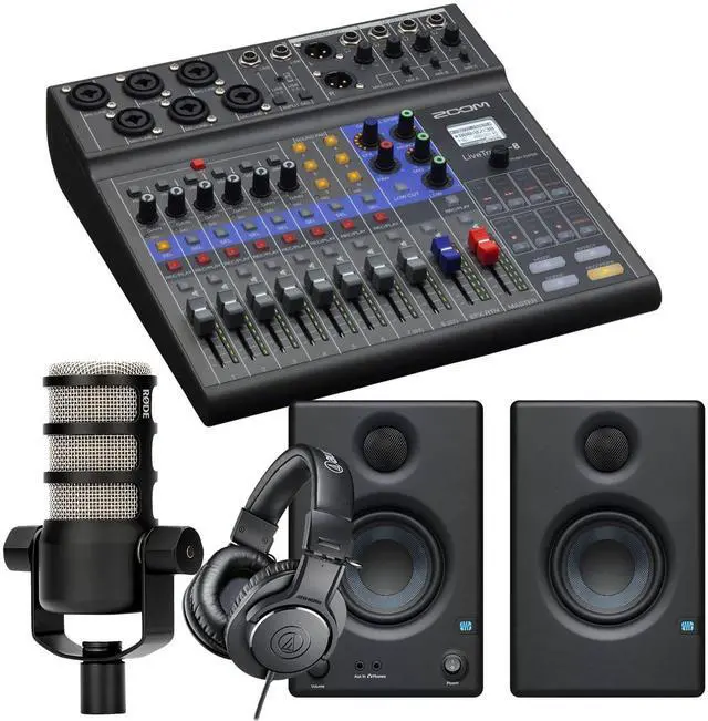Main image of Zoom LiveTrak L-8 Portable Mixer, Rode PodMic, ATH-M20x, XLR Cable, Presonus Eris 3.5 Monitors