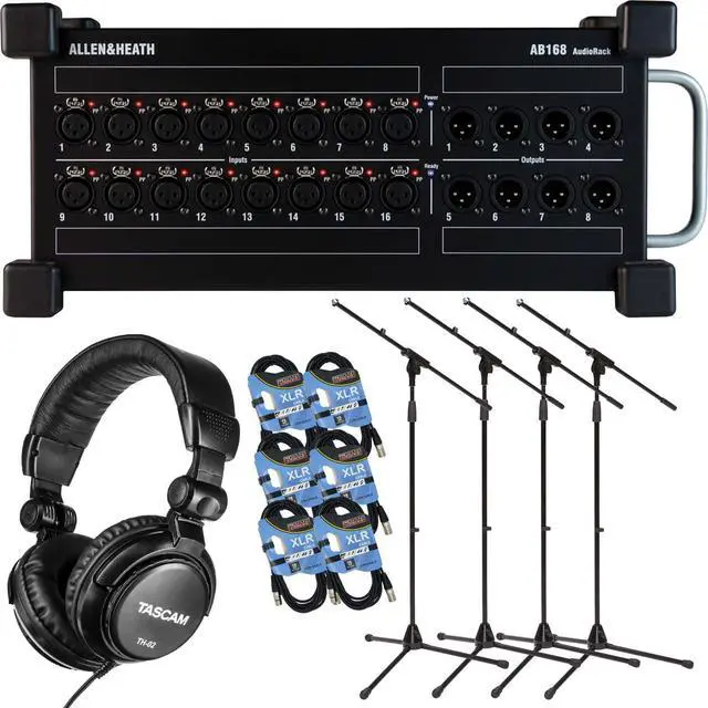 Main image of Allen & Heath AB168, (4) Mic Stands, (6) XLR Cables, Tascam TH02 Headphones Bundle