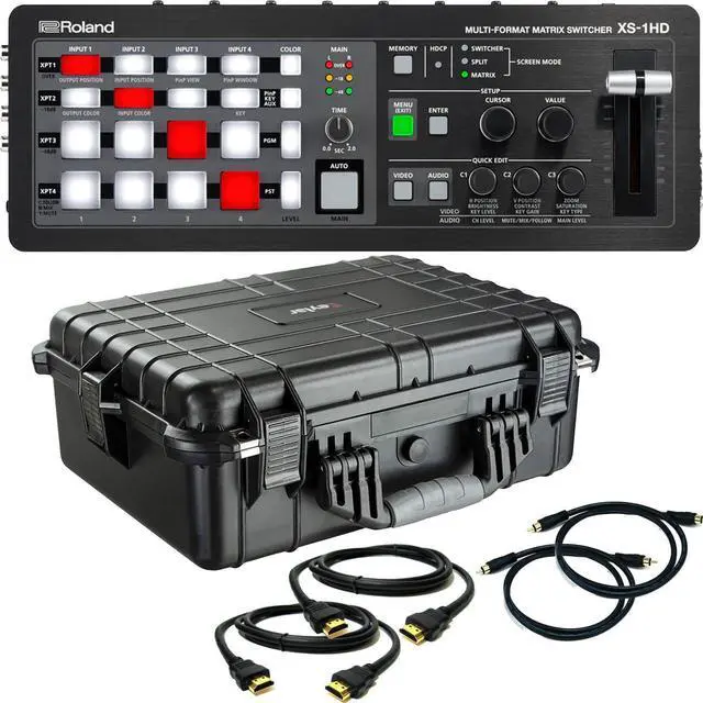 Main image of Roland XS-1HD Multi-Format Matrix Switcher, Eylar 20 Inch Protective Large Hard Case, (2) HDMI Cables, (2) RCA Cables Bundle