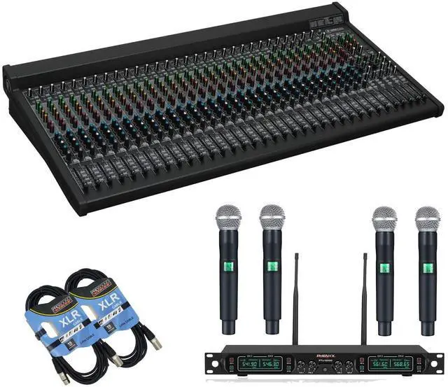 Main image of Mackie 3204VLZ4 32-Channel 4-Bus FX Mixer with USB, Phenyx Pro 4-Channel (PTU-5000A), 2x XLR Cables Bundle