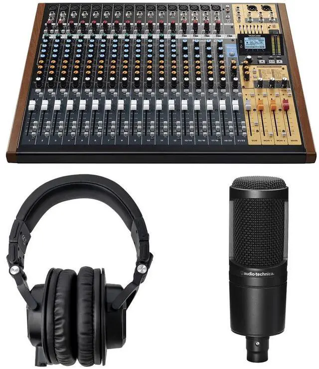 Main image of Tascam Model 24  Digital Mixer, Recorder, and USB Audio Interface + Tascam TH-07 High-Definition Monitor Headphones (Black) and Audio-Technica AT2020 Cardioid Condenser Microphone