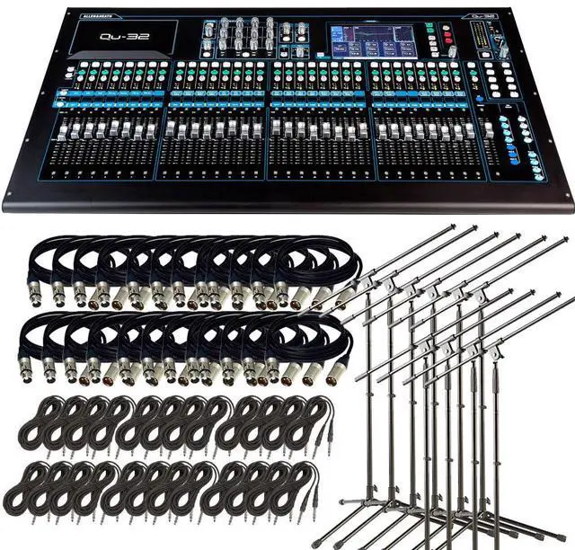 Main image of Allen & Heath Qu-32C 38-In/28-Out Digital Mixer + (32) Xlr Cables 15FT + (32) TRS Cables and (10) Mircrophones Stand