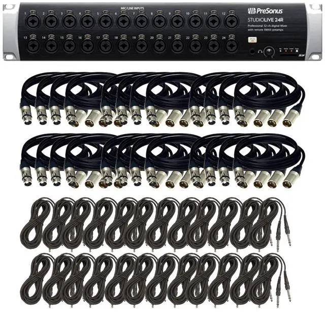 Main image of PreSonus StudioLive 24R  26-Input, 32-Channel Series III Stage Box and Rack Mixe + Tripod Mic Stand (8) XLR Cables