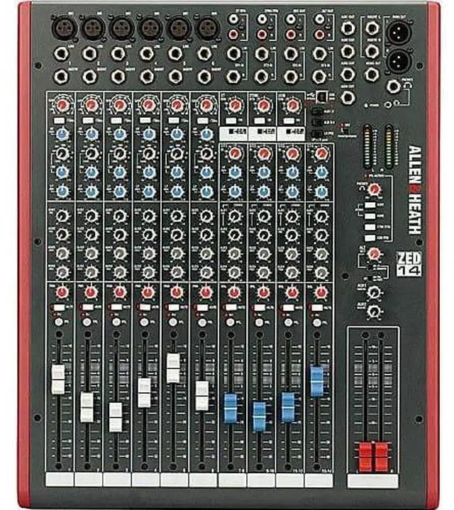 Alt view image 3 of 5 - Allen & Heath ZED14  14-Channel Recording and Live Sound Mixer with USB Connection + Rockville RXS20 Portable Mixer Stand