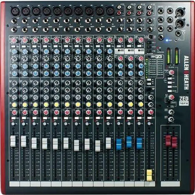 Alt view image 3 of 6 - Allen & Heath ZED-16FX 16-Channel Recording and Live Sound Mixer with FX & USB + (8) XLR to XLR Cables 15FT Ea + Rockville RXS20 Portable Mixer Stand