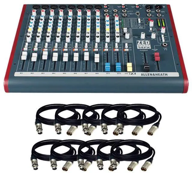 Main image of Allen & Heath ZED60-14FX Live and Studio Mixer with Digital FX and USB Port & (10) XLR to XLR Cables 15FT Ea