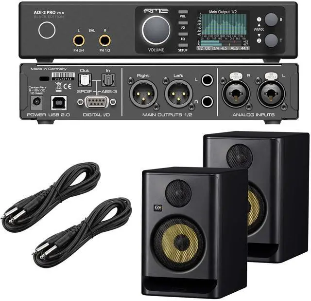 Main image of RME ADI-2 Pro FS R AD/DA Converter (Black Edition), (2) KRK ROKIT 5 G5 Monitor, (2) 1/4 Cable Bundle