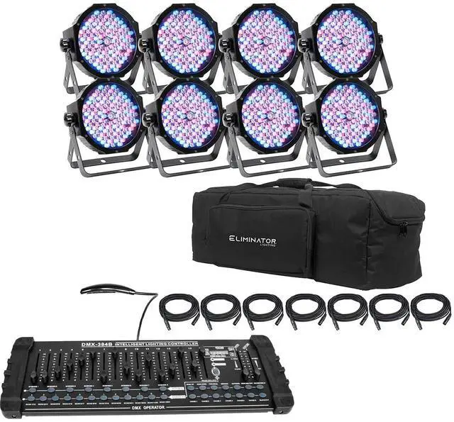 Main image of Eliminator Mega Flat PAK8 EP Lighting Pack, Rockville ROCKFORCE 384 Bundle