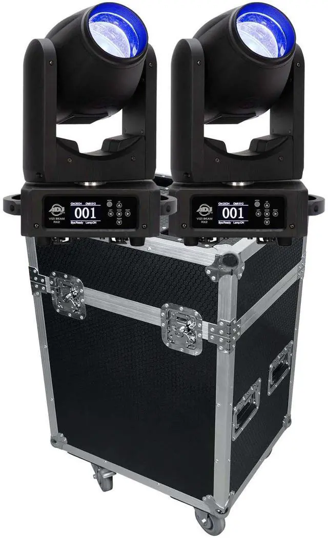 Main image of (2) American DJ VIZI Beam RX2 Moving Head Fixture, Rockville RMH2C Case Bundle