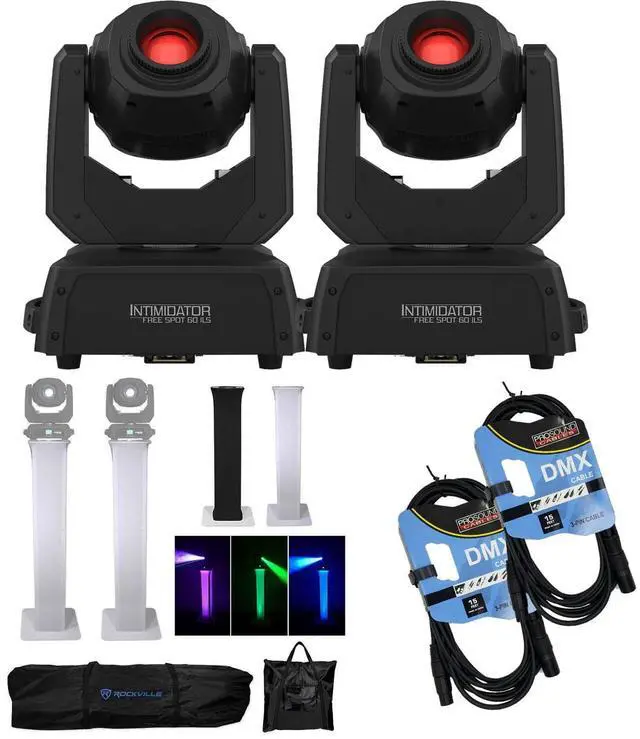 Main image of (2) Chauvet DJ Intimidator Free Spot 60 ILS, (2) Rockville Totem Stands, (2) DMX Cables Bundle