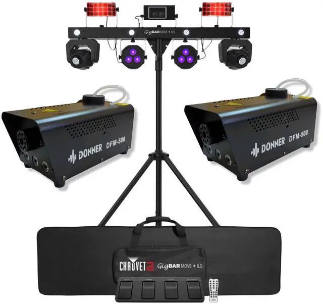 Main image of CHAUVET GigBAR Move + ILS, (2) Donner DFM-500 Fog Machines Bundle