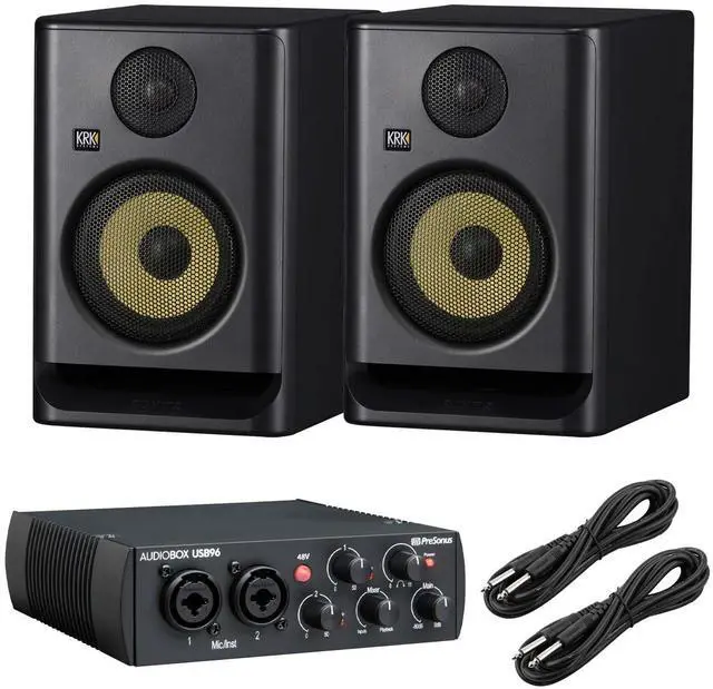 Main image of (2) KRK ROKIT 5 G5 5 Powered Studio Monitor (Black)  Presonus AudioBox USB  (2) 1/4 Cables Bundle