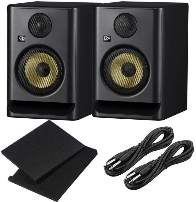 Main image of (2) KRK ROKIT 5 G5 5 Powered Studio Monitor (Black)  Pads  (2) 1/4 Cables Bundle