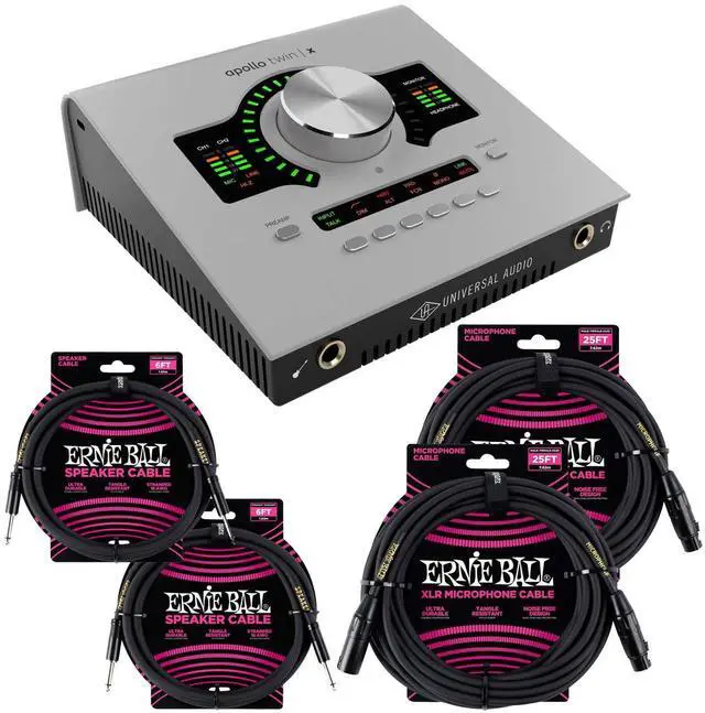 Main image of Universal Audio Apollo Twin X DUO Gen 2 Essentials+  (2) ErnieBall XLR 25Ft  (2) ErnieBall 1/4 Bundle