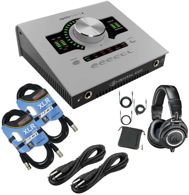 Main image of Universal Audio Apollo Twin X QUAD (G2)  Audio Technica ATH-M50X  (2) XLR Cables  (2) 1/4 Cables Bundle
