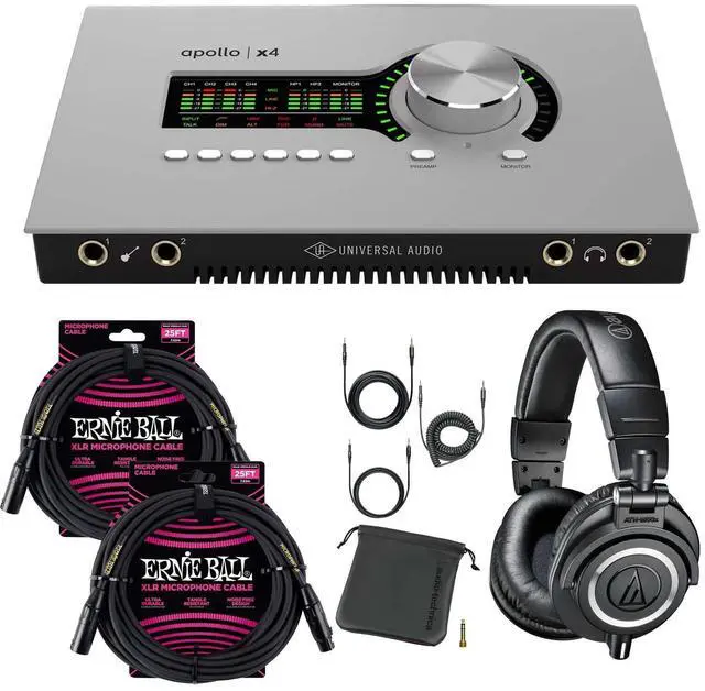 Main image of Universal Audio Apollo x4 (G2)  Audio Technica ATH-M50X  (2) ErnieBall XLR 25FT Bundle