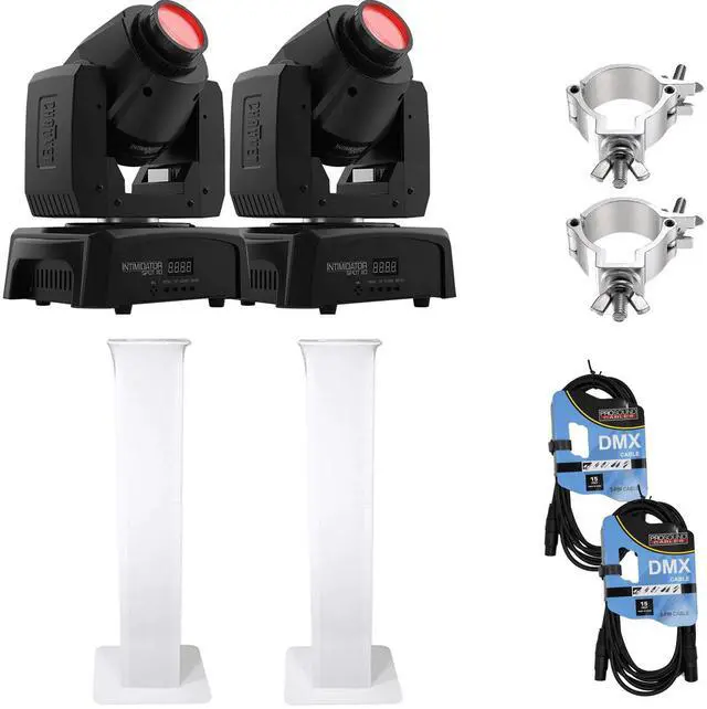 Main image of (2) Chauvet DJ Intimidator Spot 110 Lightweight LED Moving Head with Clamps & (2) Rockville RTP32W Totem Moving Head Light Stands