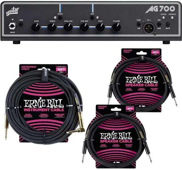 Main image of Aguilar AG700V2 700W Bass Amplifier Head, ErnieBall P06081, (2) ErnieBall 1/4 Cable Bundle