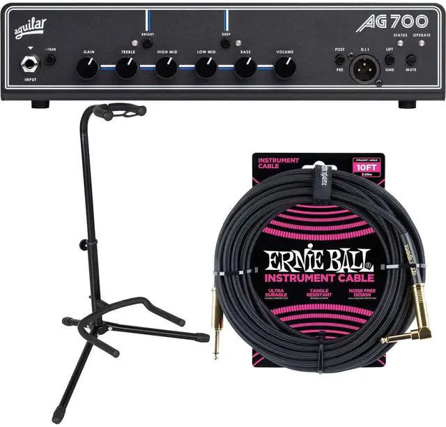 Main image of Aguilar AG700V2 700W Bass Amplifier Head, Gator GFW-GTR-1000, ErnieBall P06081 Bundle