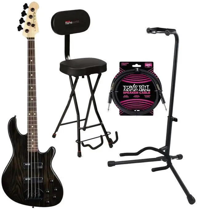 Main image of Lakland Skyline 44-OS Offset Bass Guitar, Trans Black with Rosewood Fingerboard, Gator GFW-GTR-SEAT and Stand, ErnieBall 1/4 Cable Bundle
