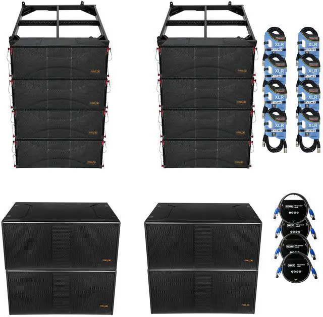Main image of (4)PRO DG Aviator LA210A Active Line Array 4000W 2×10, (4)PRO DG Aviator LA210P Passive Line Array 2×10, (4)PRO DG S218A 8000 Watts Active Subwoofer (2)FB210 FlyBar, (4) Speakon Cable, (8) XLR Cable