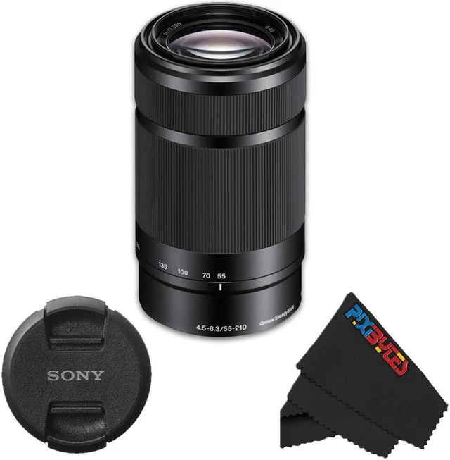 Main image of Sony E-Mount 55-210mm F4.5-6.3 Lens for Sony E-Mount / NEX Cameras (Black) Frustration Free Packaging + PixiBytes Exclusive Microfiber Cleaning Cloth