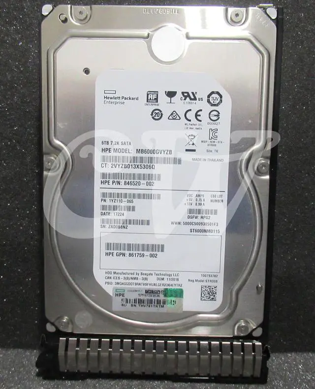 Main image of 846520-002 861750-B21 HPE 6TB 7.2K 6G Ml HotSwap (512e) 3.5in SATA Hard Drive