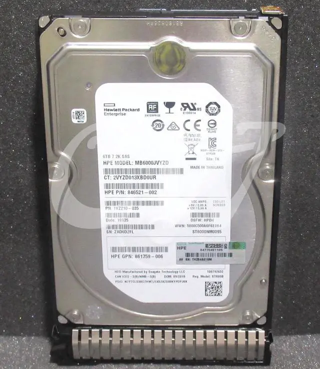 Main image of 861754-B21 862140-001 846521-002 HPE 6TB 7.2K 12G ML 3.5" SAS Hard Drive  - (ZERO HOURS)