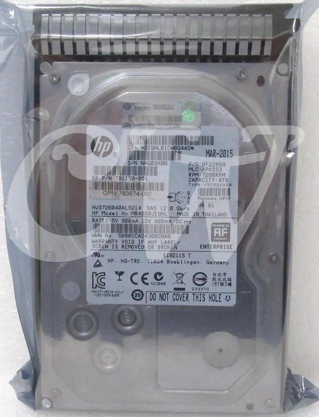 Main image of 793763-001 719150-001 793669-B21 HP 4TB 7200RPM 12Gbps 3.5" SAS SERVER HDD Hard Drive