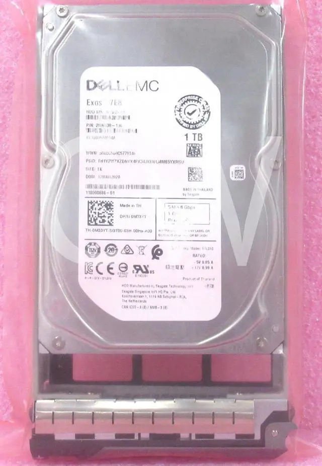 Main image of ST1000NM004A M33YT Dell EMC 1TB 7200RPM 6Gbps 3.5"SATA HDD Hard Drive W/R Tray