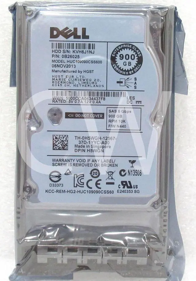 Main image of H5WGN HUC109090CSS600 Dell ENTERPRISE 900GB 10K RPM 6Gb/s 2.5"SAS HDD Hard Drive