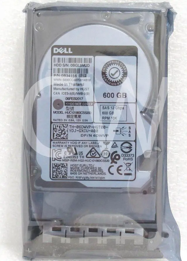 Main image of HUC101860CSS200 6DWVP Dell GEN13 600GB 10K RPM 12Gb/s 2.5"SAS Hard Drive W/0 HRS