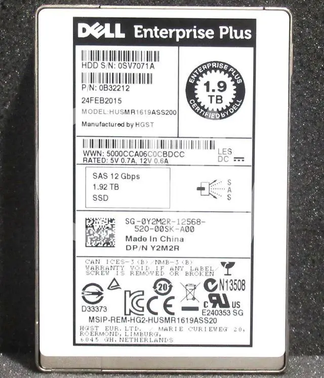 Main image of Y2M2R HUSMR1619ASS200 Dell EQUALLOGIC 1.92TB 12Gb/s 2.5" SAS Solid State Drive