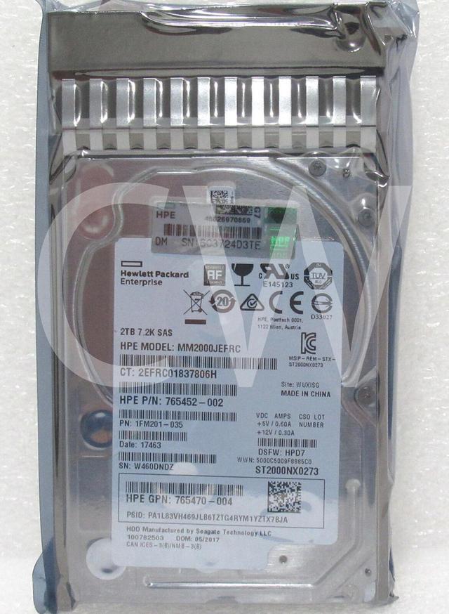 765466-B21 765452-002 HPE MSA 2TB 7.2K RPM 12Gbps Dual Port 2.5