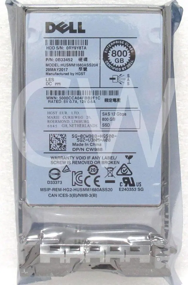 Main image of CW988 0CW988 HUSMM1680ASS204 Dell 800GB 12Gb/s 2.5" SAS Solid State Drive (SSD)