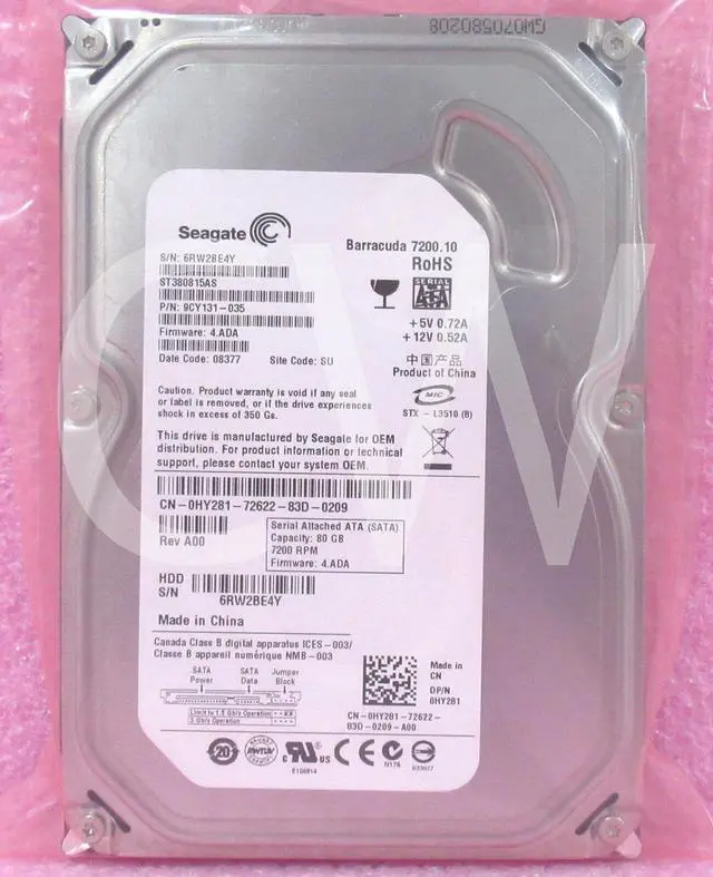 Main image of Dell HY281 0HY281 ST380815AS 80GB 7.2K RPM 3Gb/s 3.5" SATA II HDD Hard Drive