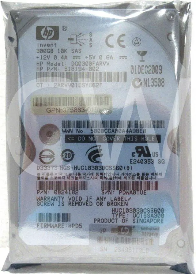 Main image of HP 492620-B21 518194-002 300GB 10000RPM 3Gb/s Dual Port 2.5" SAS Hard Drive