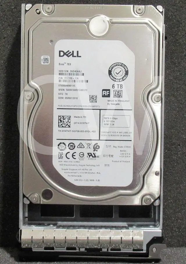 Main image of YXTWT ST6000NM0115 Dell EXOS 6TB 7200RPM 6Gbps 3.5" SATA SERVER HDD Hard Drive