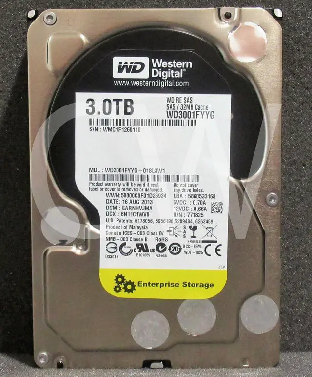 Main image of WD3001FYYG Western Digital RE 3TB 7.2K RPM 6Gb/s 3.5" SAS HDD Hard Drive