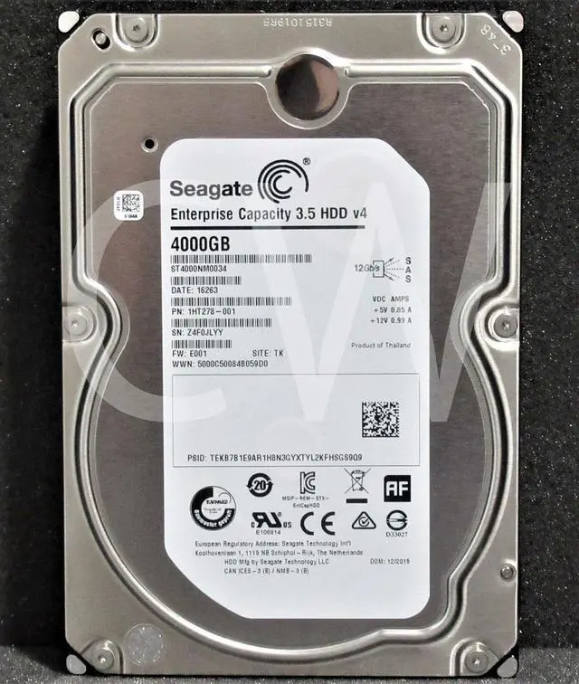 Main image of ST4000NM0034 Seagate 1HT278-001 4TB 7.2K RPM 12Gb/s 3.5" SAS ENTERPRISE Hard Drive HDD V4