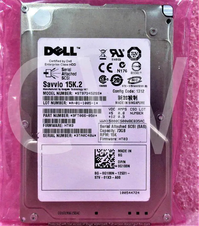 Main image of G108N ST973452SS Dell SAVVIO 15K.2 73GB 15K RPM 6Gbps 2.5"SAS HDD Hard Drive